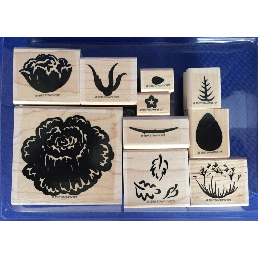Stampin Up Rubber Stamps Wood Floral Regal Rose Definitely Decorative‎ 10pc Set